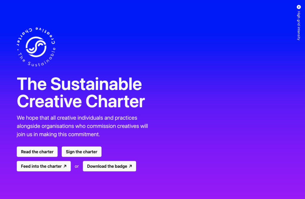 The Sustainable Creative Charter website homepage